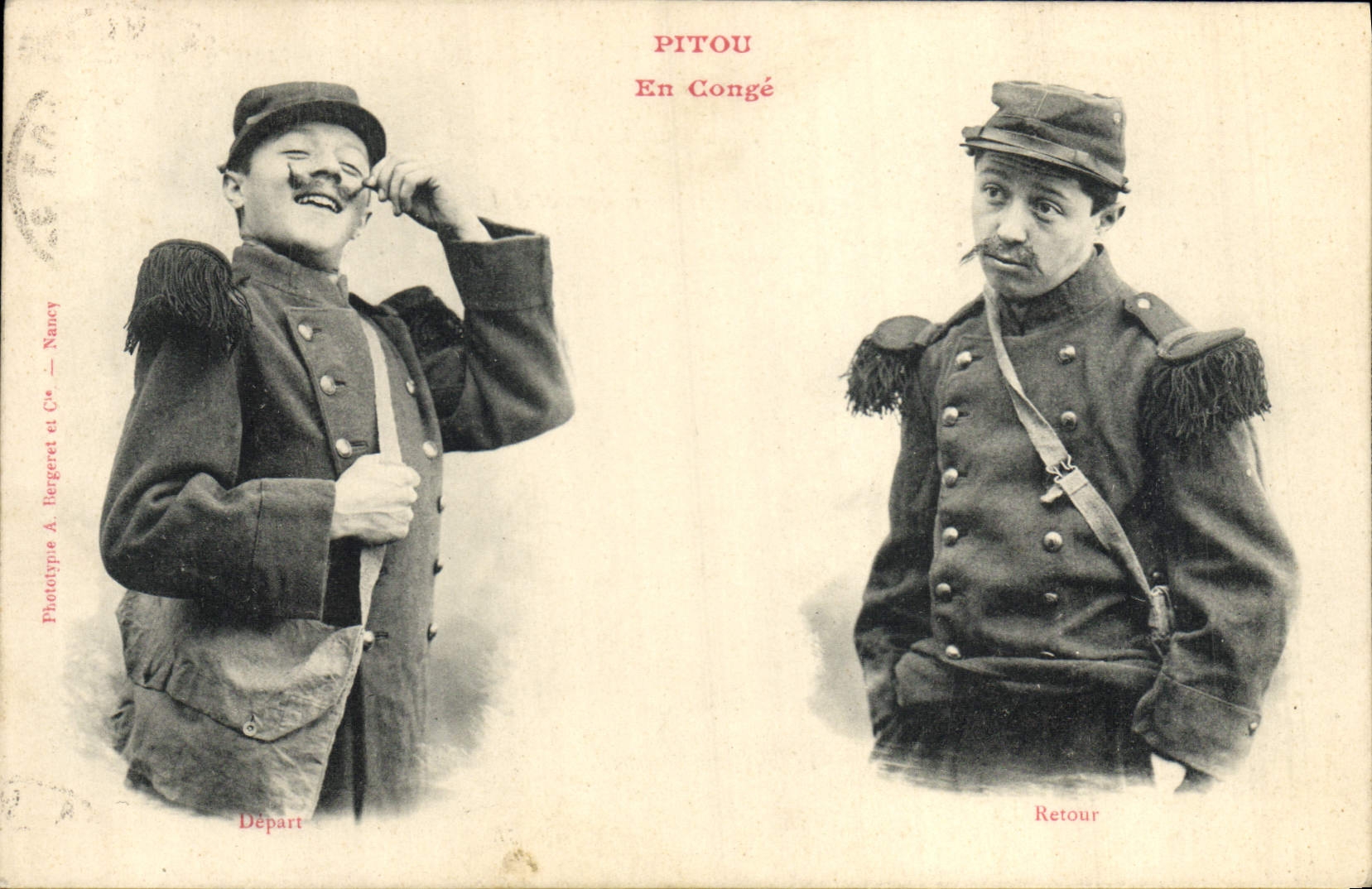 Soldado Militaria Pitou del hombre de la fantasía de la POSTAL de la VENDIMIA fuera de la cesta del mineral