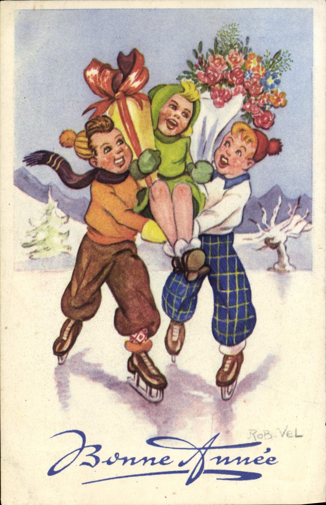 CPA Fantaisie Illustrateur Enfants Patinage a glace