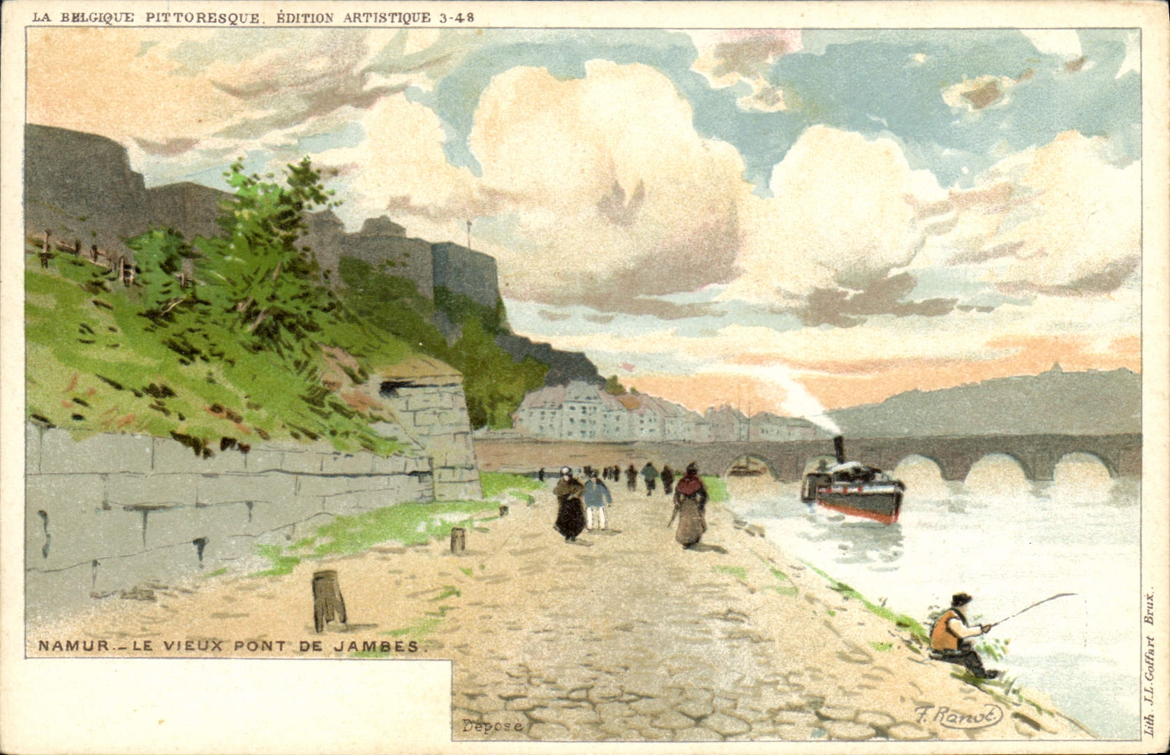 CPA Fantaisie Illustrateur Ranot Namur Le vieux pont de Jambes Peche Pecheur