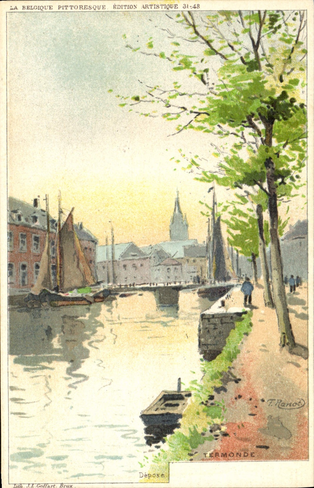 VINTAGE POSTCARD Fantasy Illustrator Ranot Termonde Boats