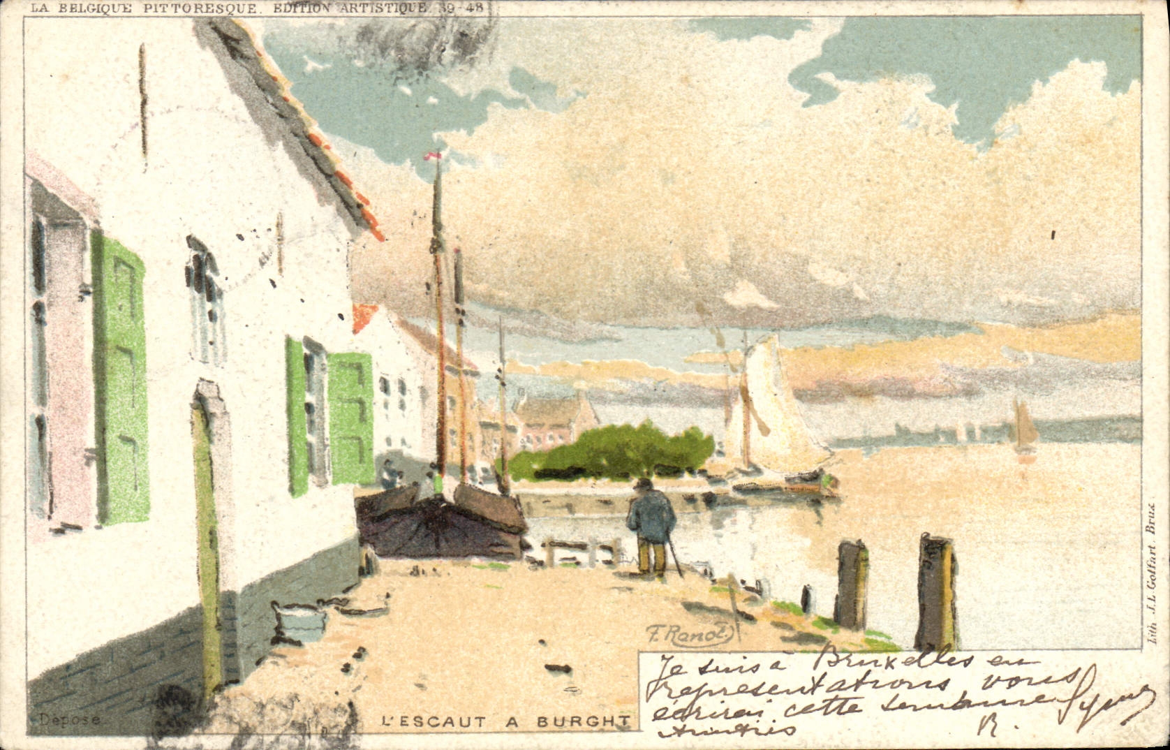 VINTAGE POSTCARD Fantaisie Ranot Illustrator the Scheldt has Burght Bateau