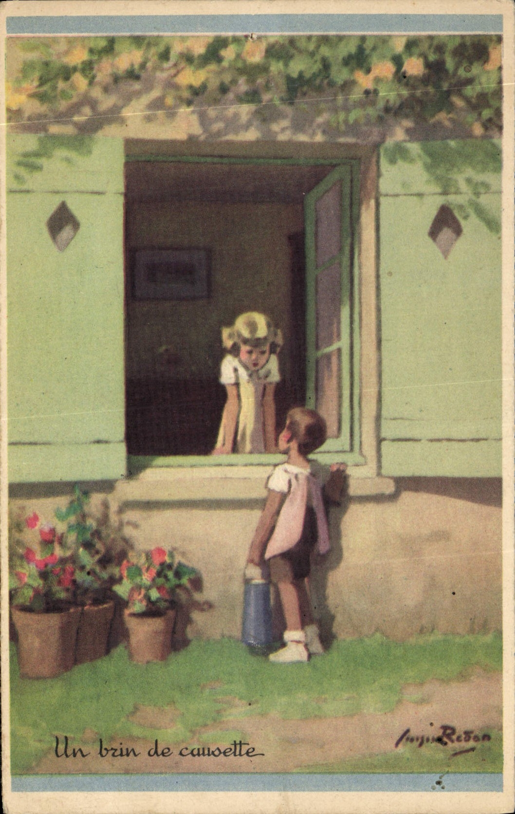 VINTAGE POSTCARD Fantasy Redon Illustrator a bit of causette Children