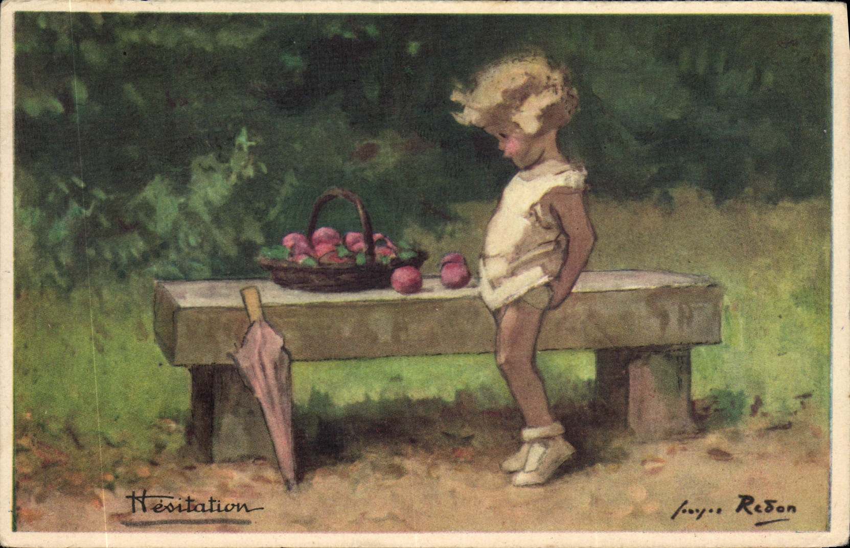 CPA Fantaisie Illustrateur Enfant Hesitation