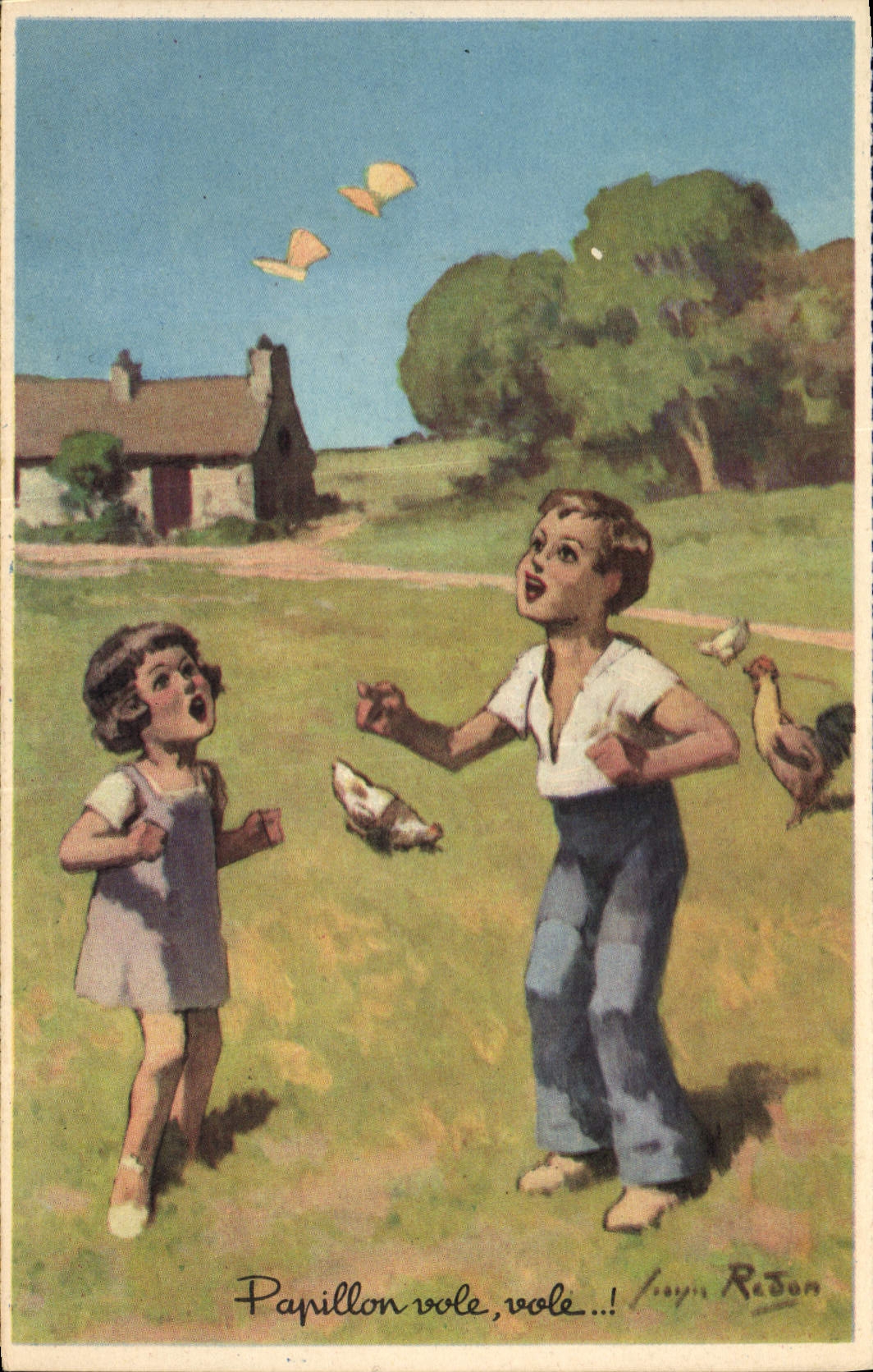 VINTAGE POSTCARD Fantaisie Illustrator Redon Enfant Butterfly Flies flies