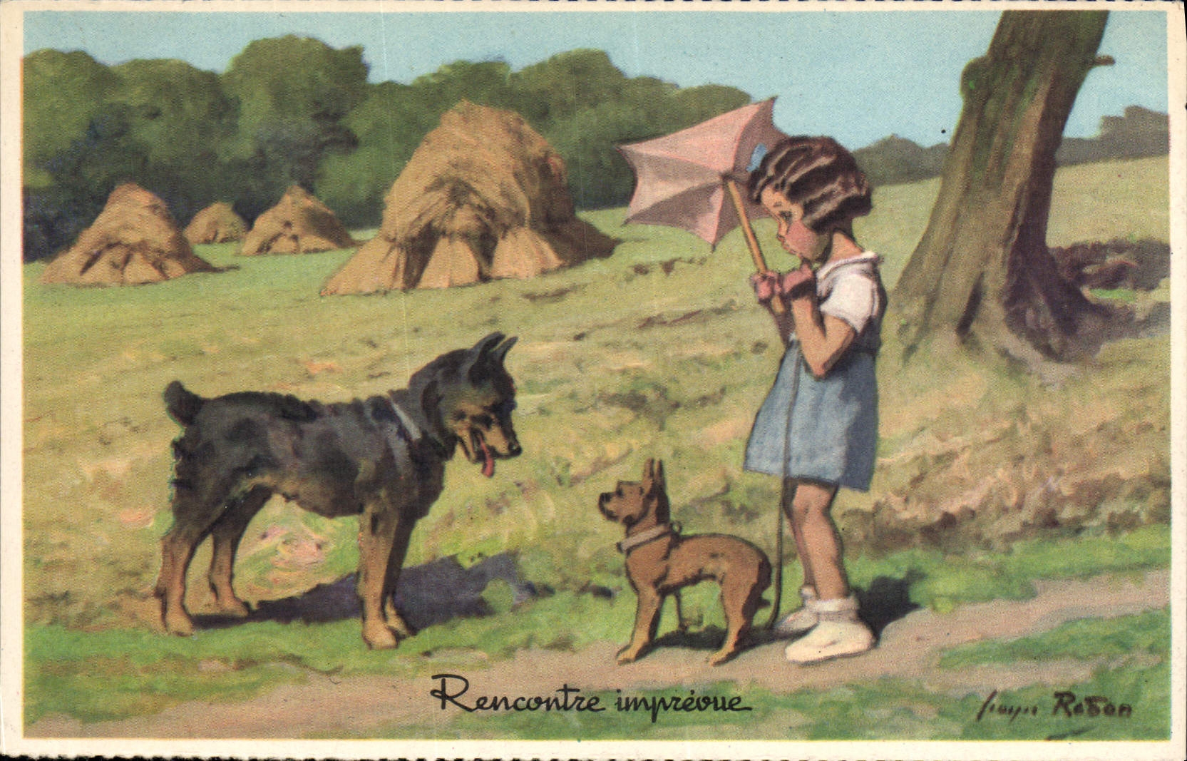 CPA Fantaisie Illustrateur Redon Enfant Chiens