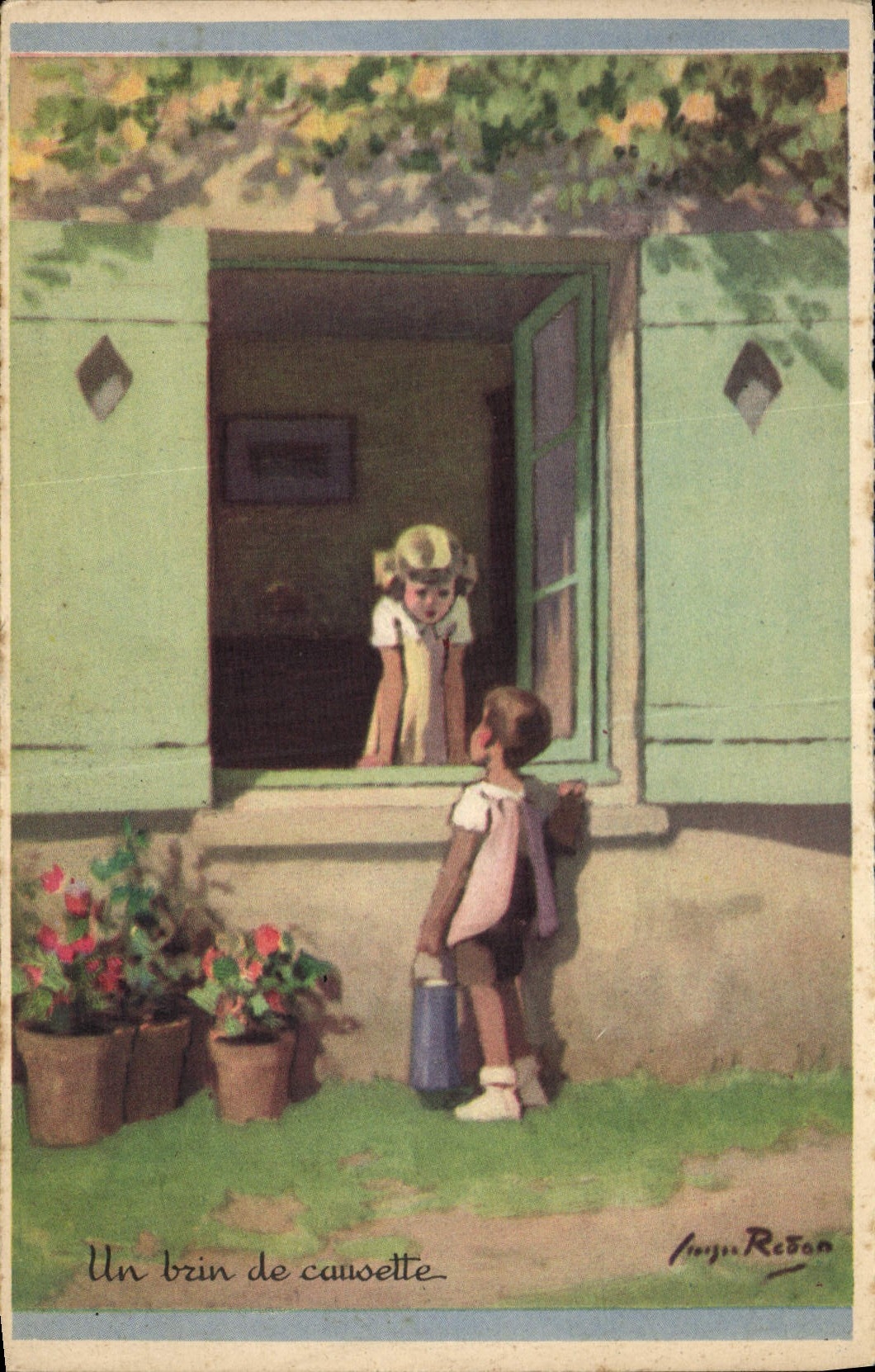 CPA Fantaisie Illustrateur Redon Enfants Un brin de causette