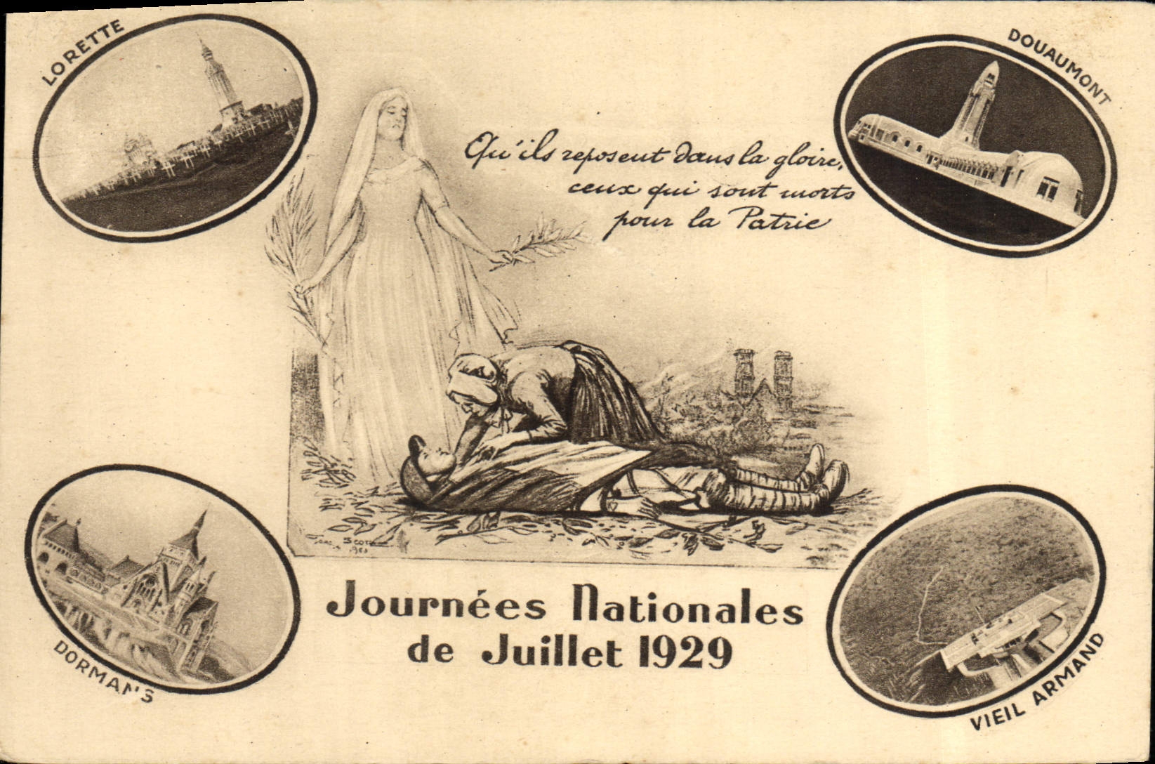 VINTAGE POSTCARD Militaria national Days July 1929 Lorette Douaumont Domans Old Armand