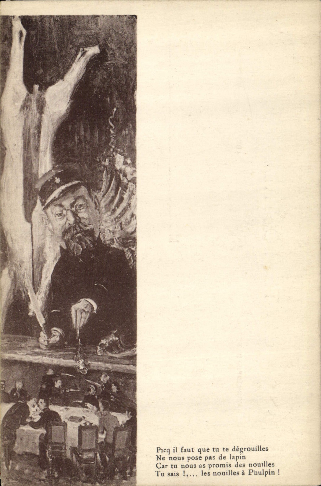 Tallarines políticos del escritor satírico de la POSTAL de la VENDIMIA del espagueti de Phulpin