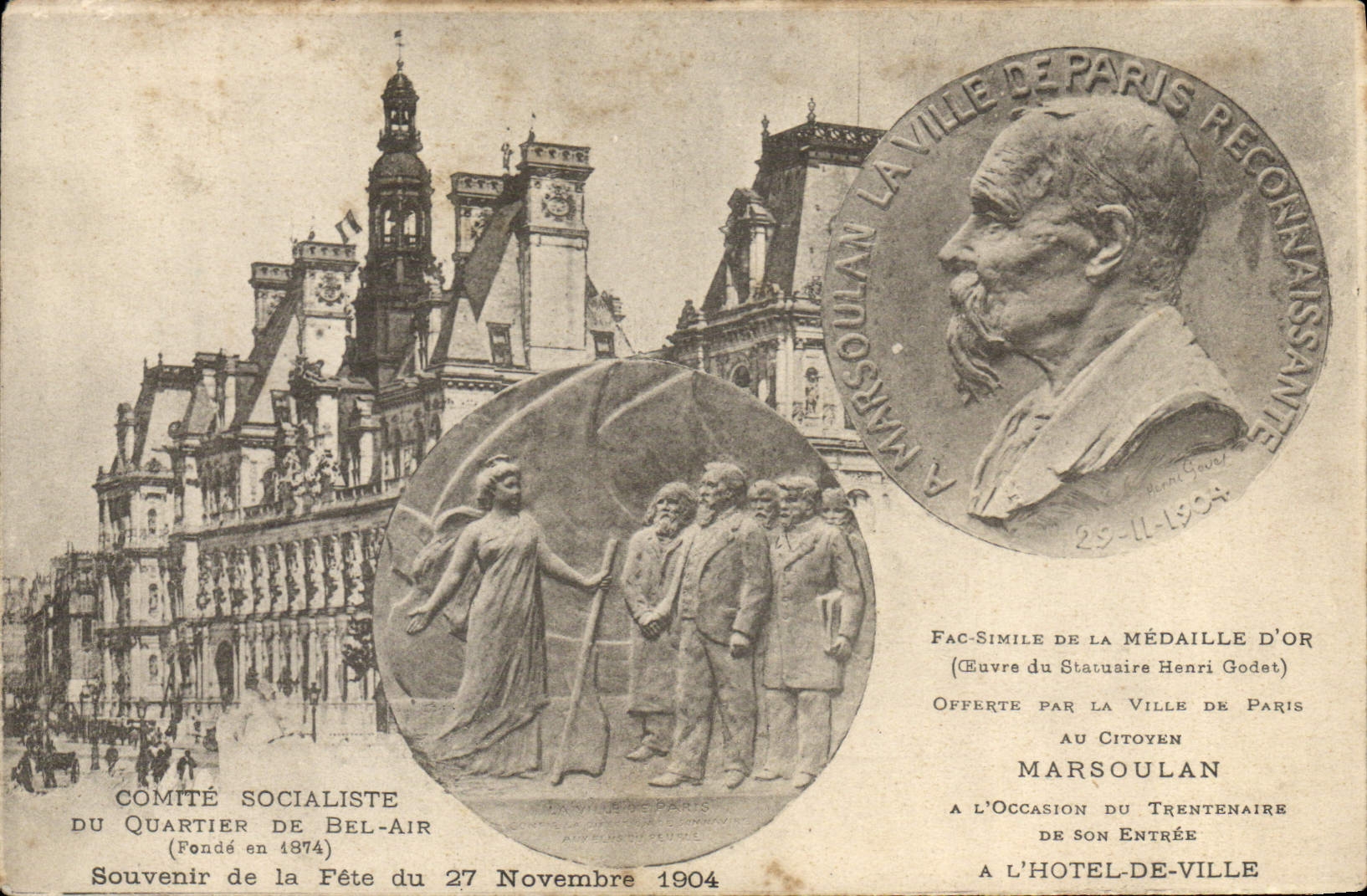 Comité socialista político de la POSTAL de la VENDIMIA del quartie de la taza de Enrique Marsoulan de la medalla de oro de Bel Air