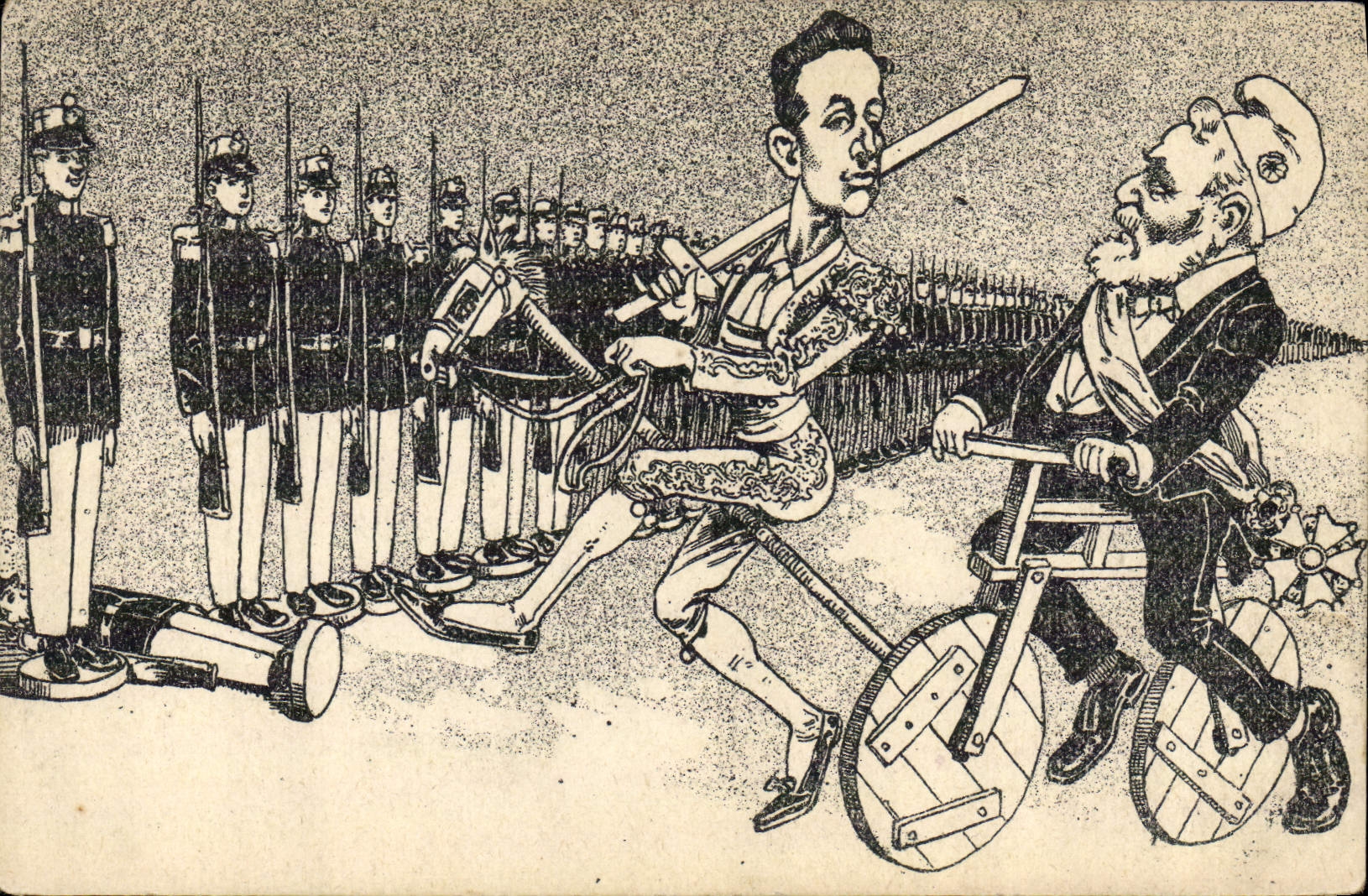 CPA Politique Satirique Alphonse XIII Espagne Loubet Velo Cycle