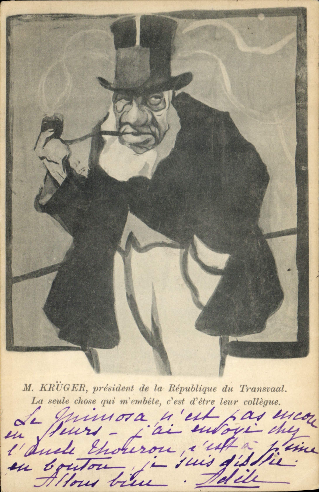 Presidente político de Sr. Kruger del escritor satírico de la POSTAL de la VENDIMIA de la República de Transvaal