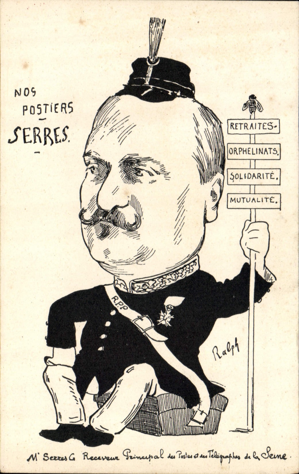 Escritor satírico político de la POSTAL de la VENDIMIA nuestro receptor principal de Seeres de los empleados de la oficina de correos de las estaciones y de los telégrafos del Seine