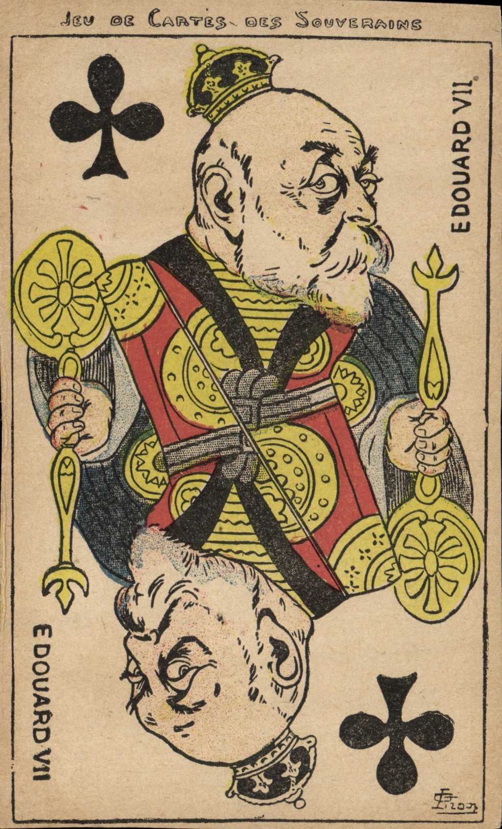 CPA Politique Satirique Jeu de cartes des Souverains Edouard VII Carte a jouer Trefle
