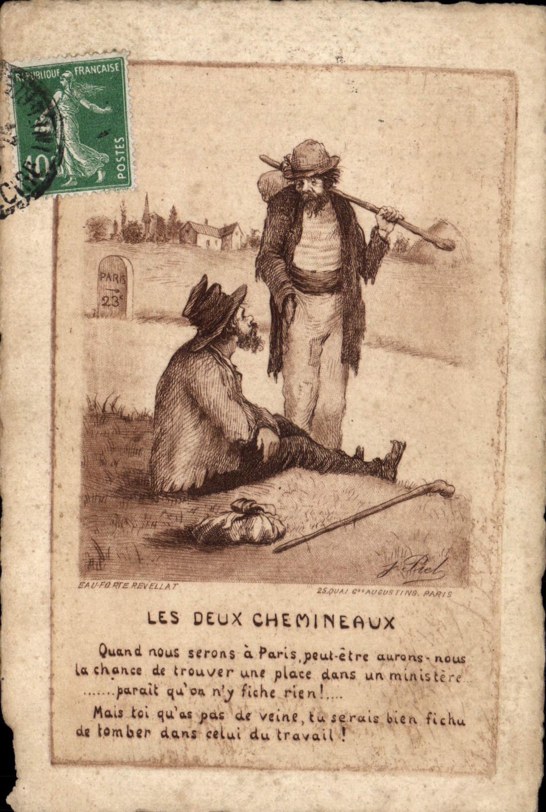 Escritor satírico político de la POSTAL de la VENDIMIA el chemineaux dos unos