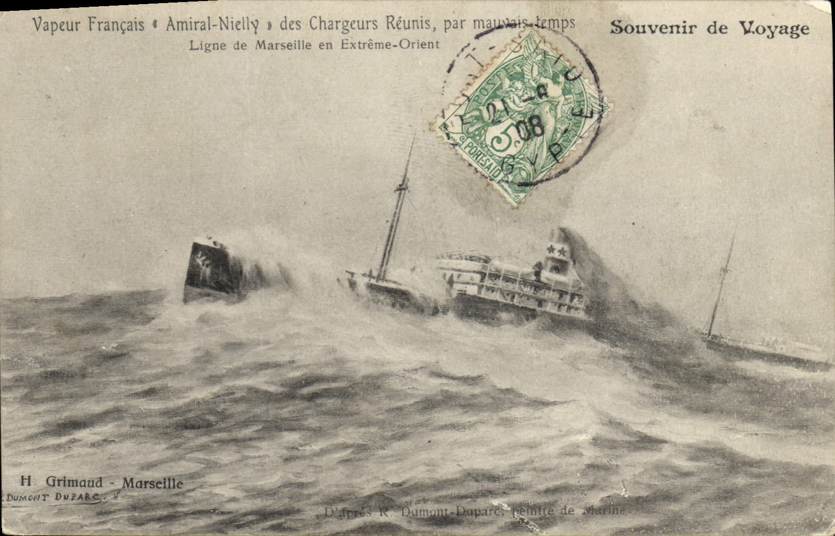 VINTAGE POSTCARD Boat French Vapor Admiral Nielly of the Brought together Chargers Line of Marseilles in Far East