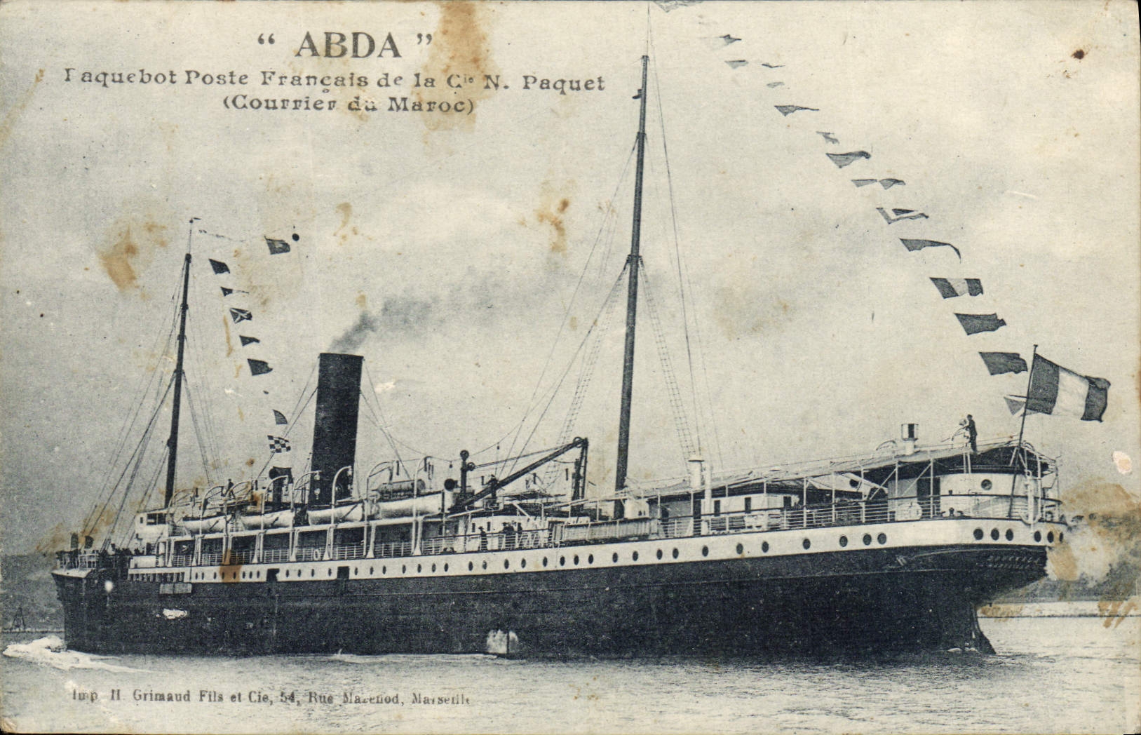 CPA Bateau Paquebot poste francais de la Cie N Paquet Courrier du Maroc Abda