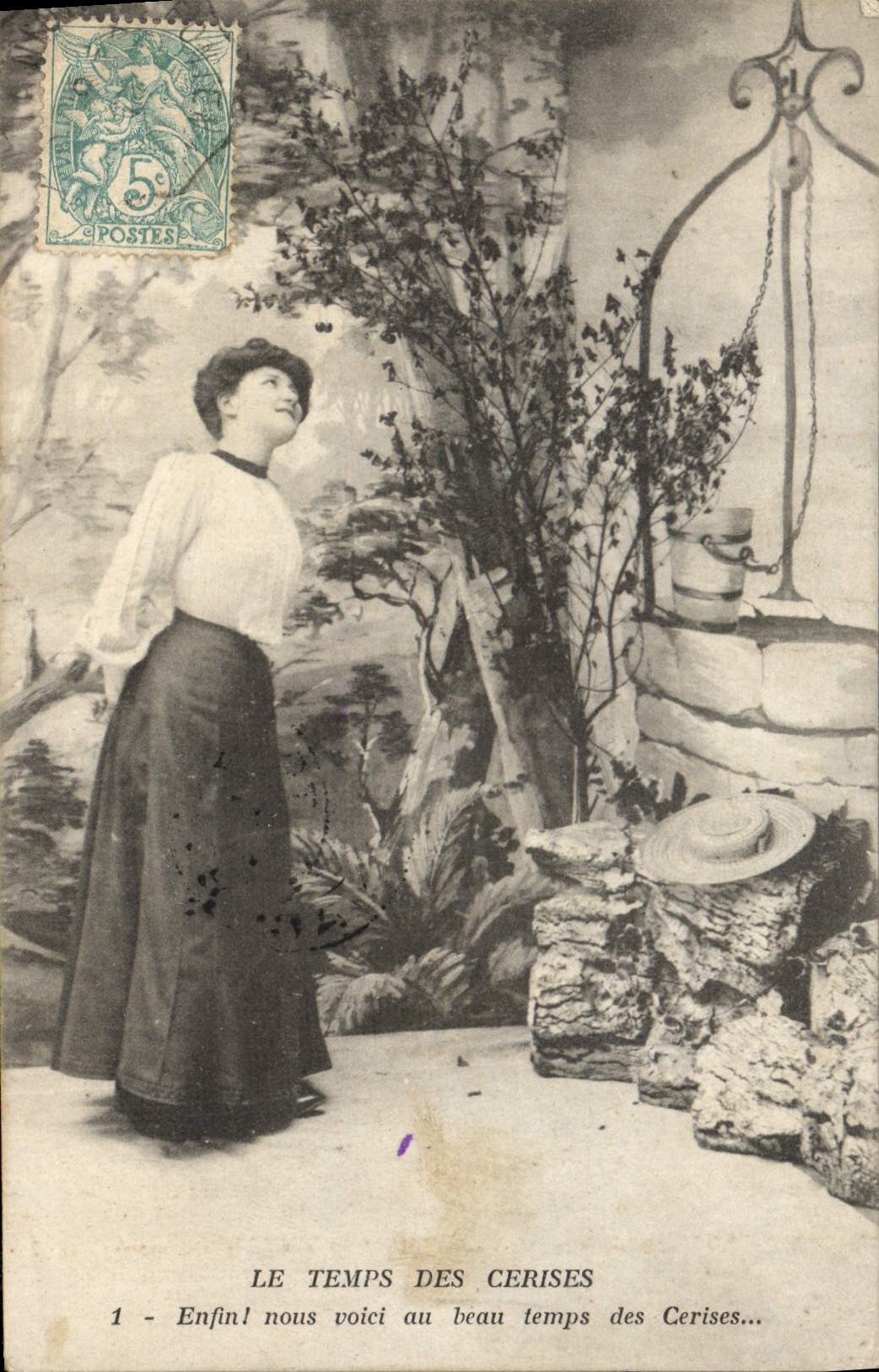 VINTAGE POSTCARD Fantasy Woman the time of cherries