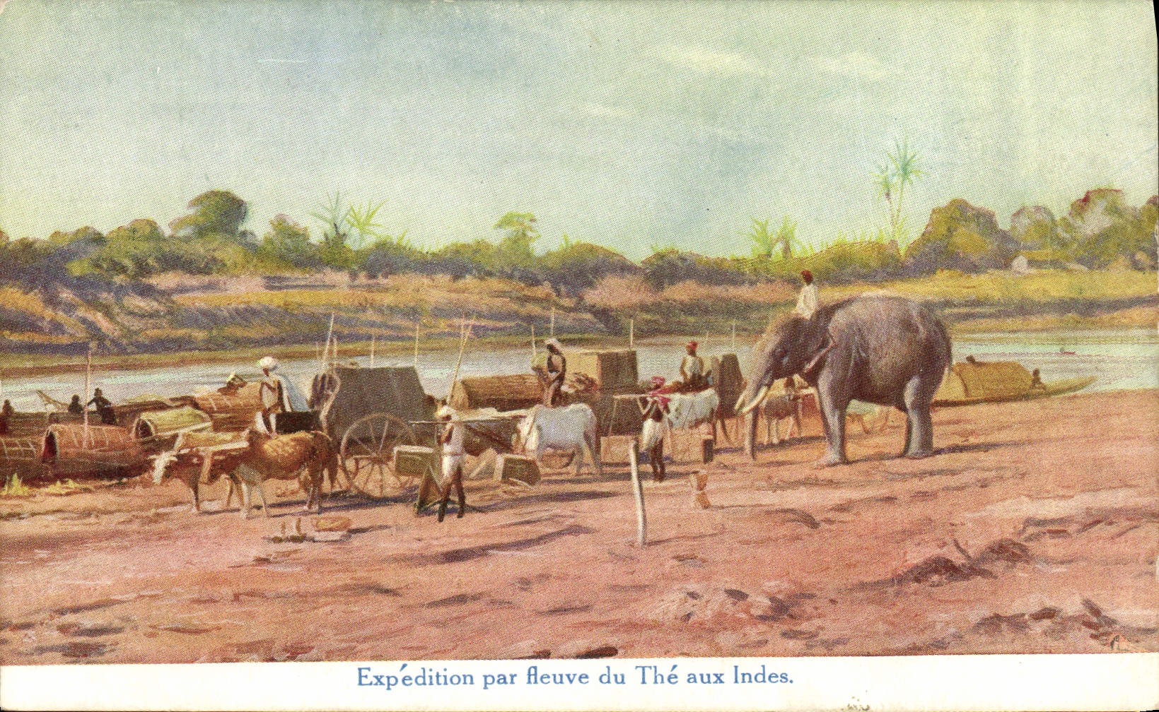 CPA Elephant Expedition par fleuve du the aux Indes