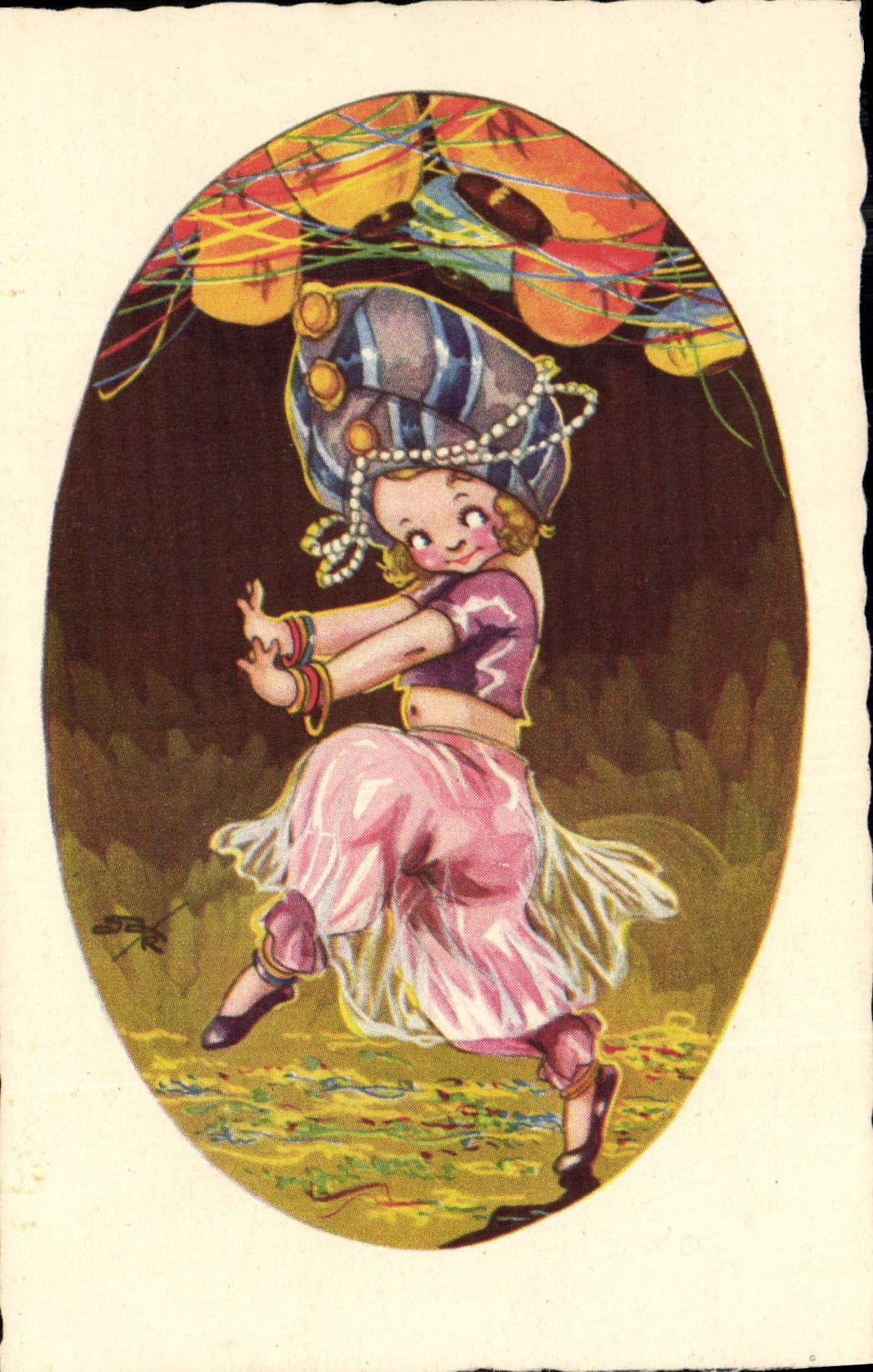 VINTAGE POSTCARD Illustrateur Child Dances