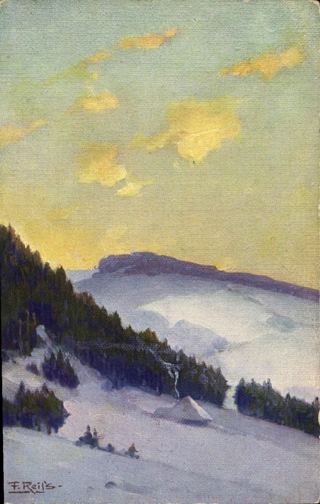 VINTAGE POSTCARD Illustrator Fr Reiss Wimter im Schwarzwald
