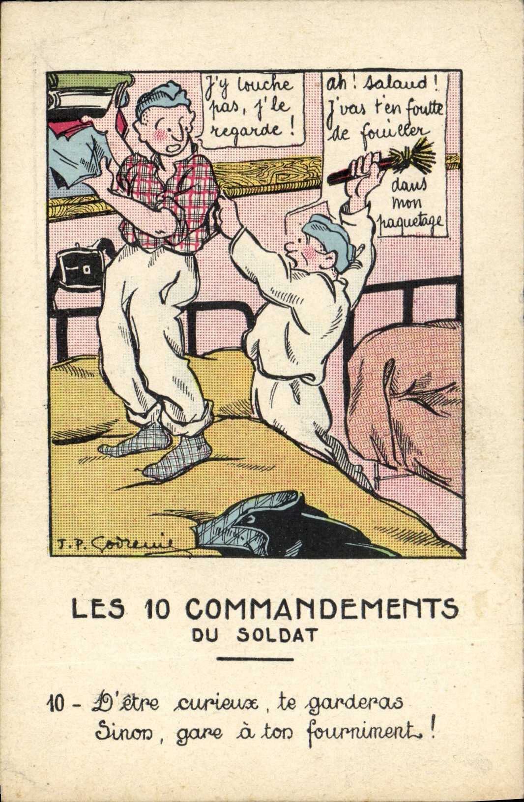 CPA Fantaisie Militaria Les 10 commandements du soldat Curieux