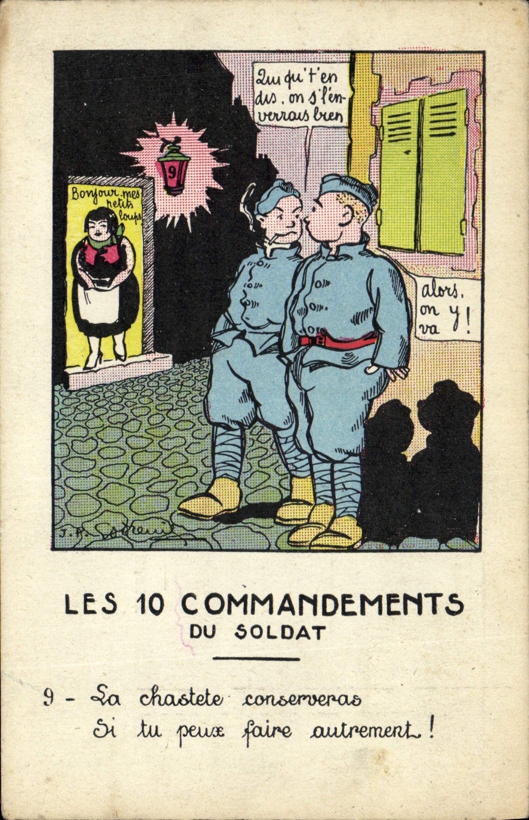 VINTAGE POSTCARD Militaria Fantasy 10 commands of the soldier Chastity
