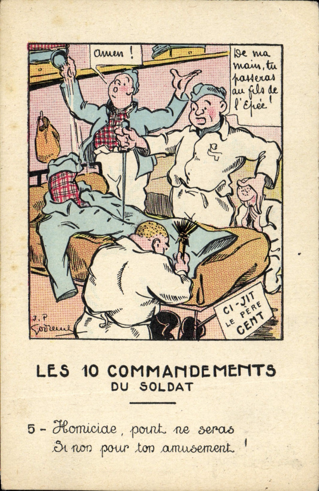 VINTAGE POSTCARD Militaria Fantasy 10 commands of the soldier Homicide