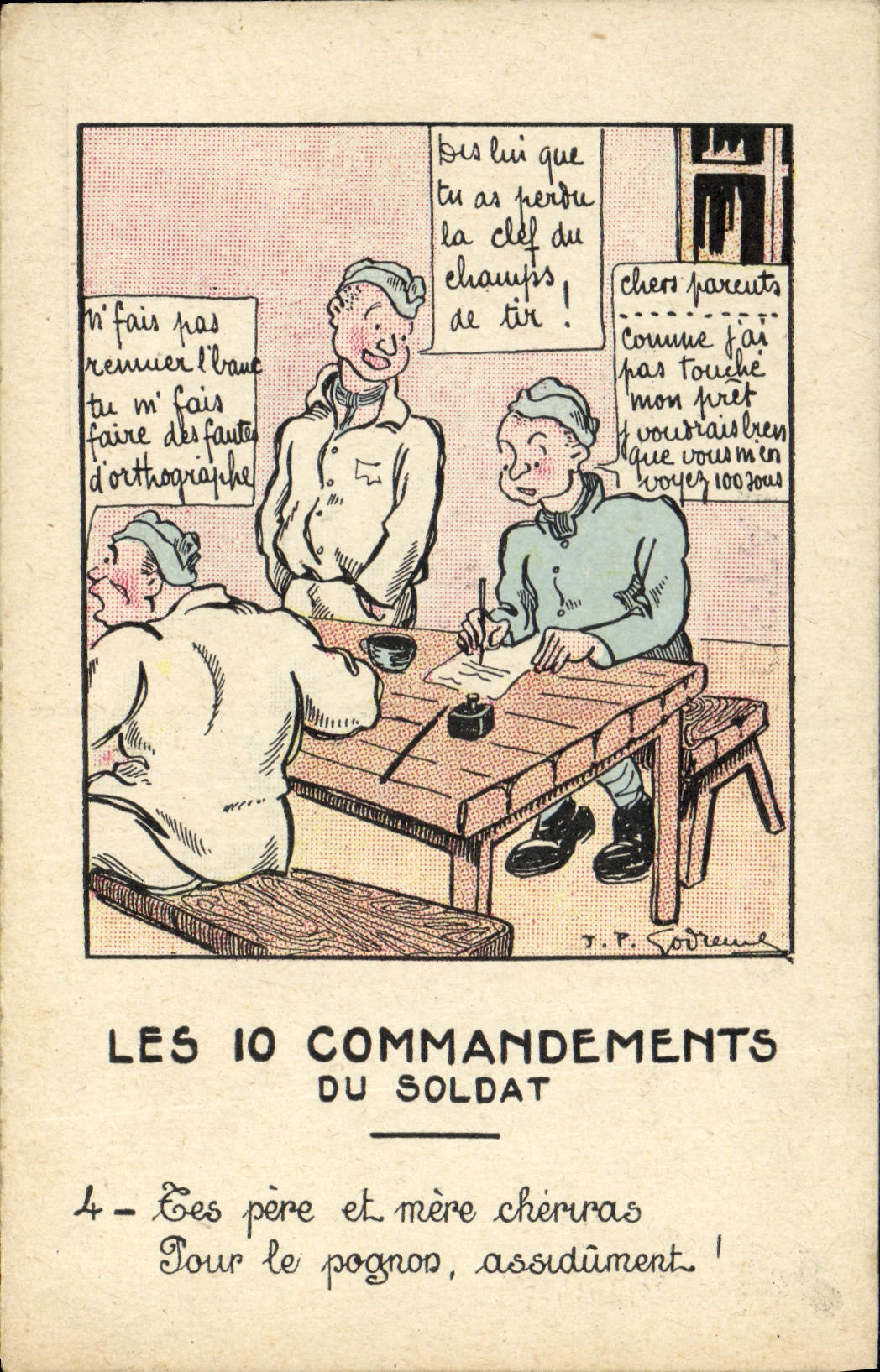 CPA Fantaisie Militaria Les 10 commandements du soldat Tes pere et mere cheriras