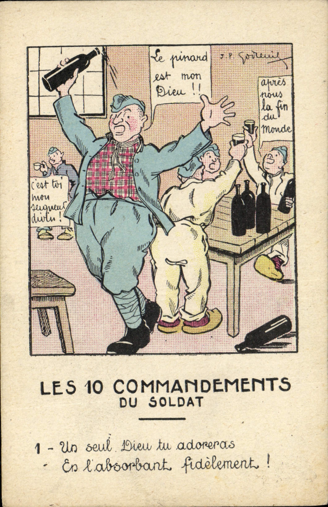 VINTAGE POSTCARD Fantaisie Militaria the 10 commands of the soldier Only one God you will adore