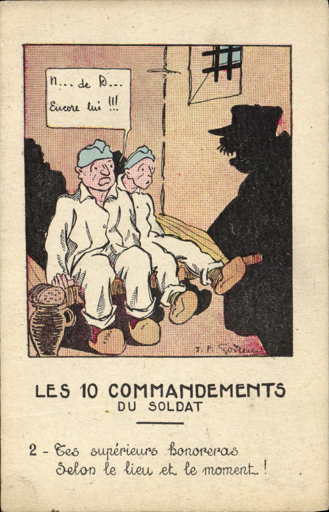 CPA Fantaisie Militaria Les 10 commandements du soldat Tes superieures honoreras