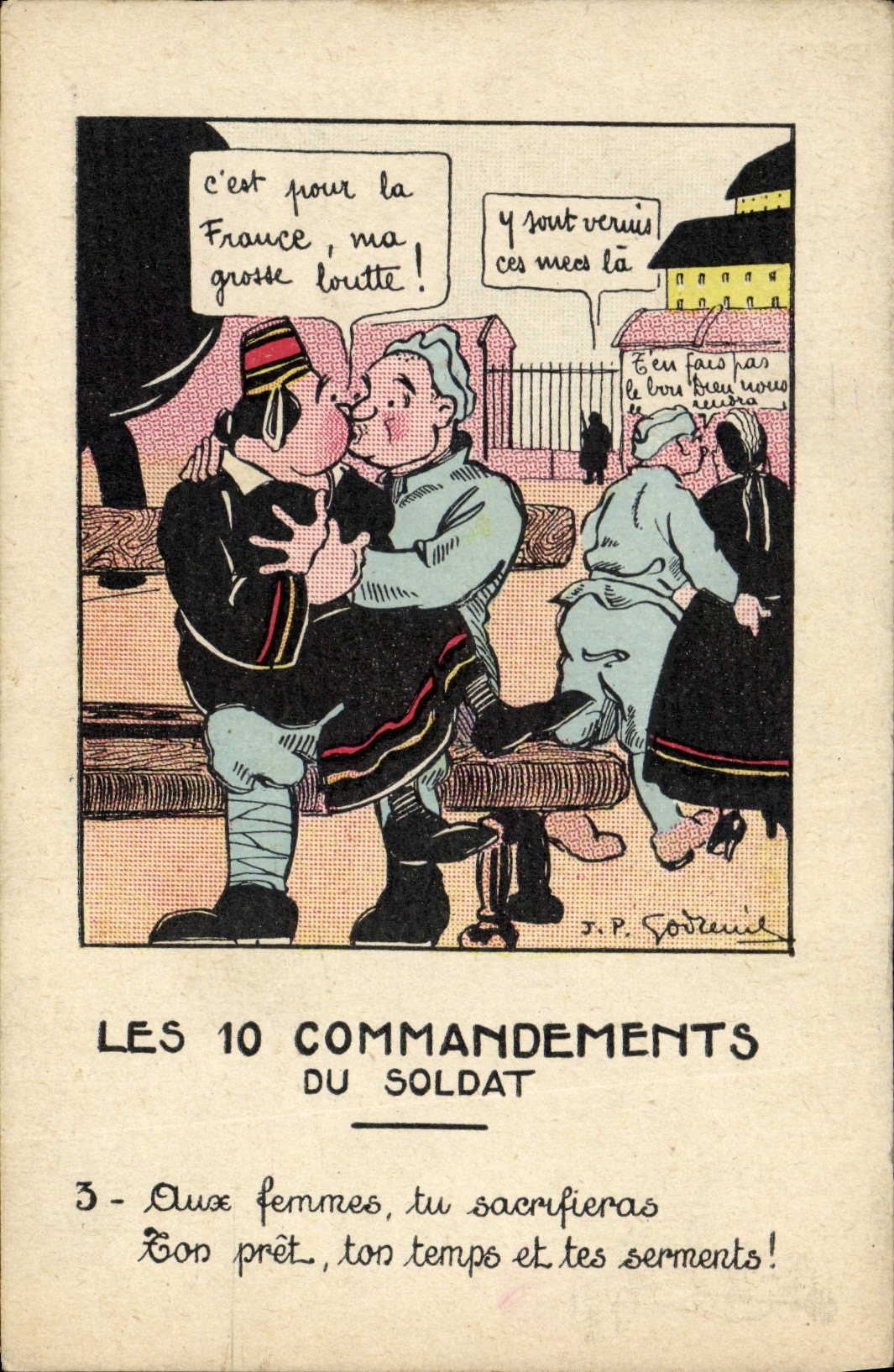 VINTAGE POSTCARD Fantaisie Militaria the 10 commands of the soldier To the women you will sacrifice