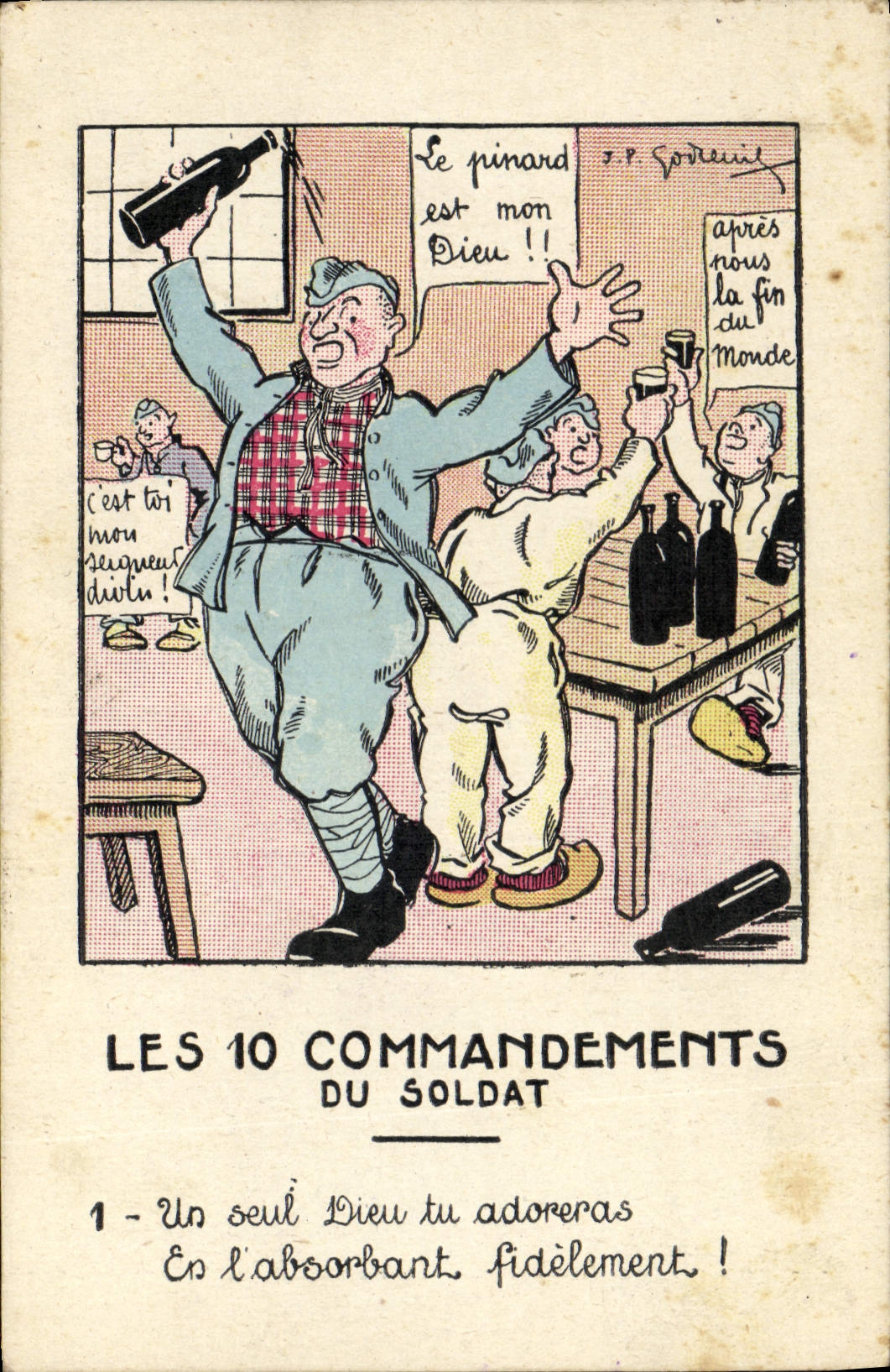 CPA Fantaisie Militaria Les 10 commandements du soldat Un seul Dieu tu adoreras