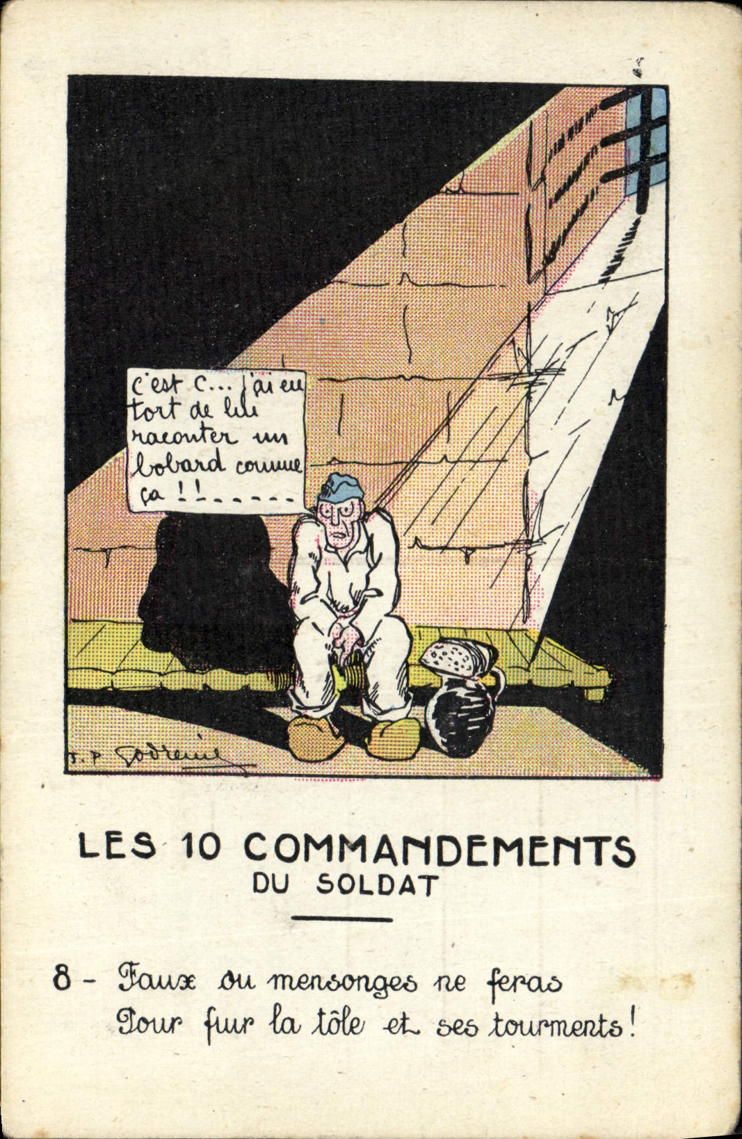 CPA Fantaisie Militaria Les 10 commandements du soldat Prison
