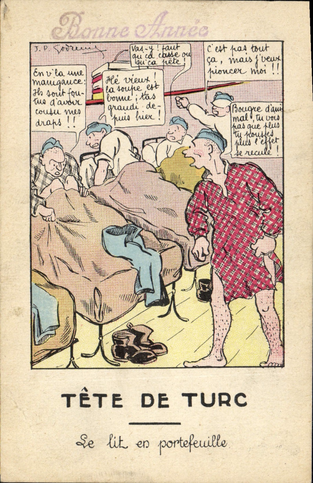 CPA Fantaisie Militaria Tete de Turc Le lit en portefeuille