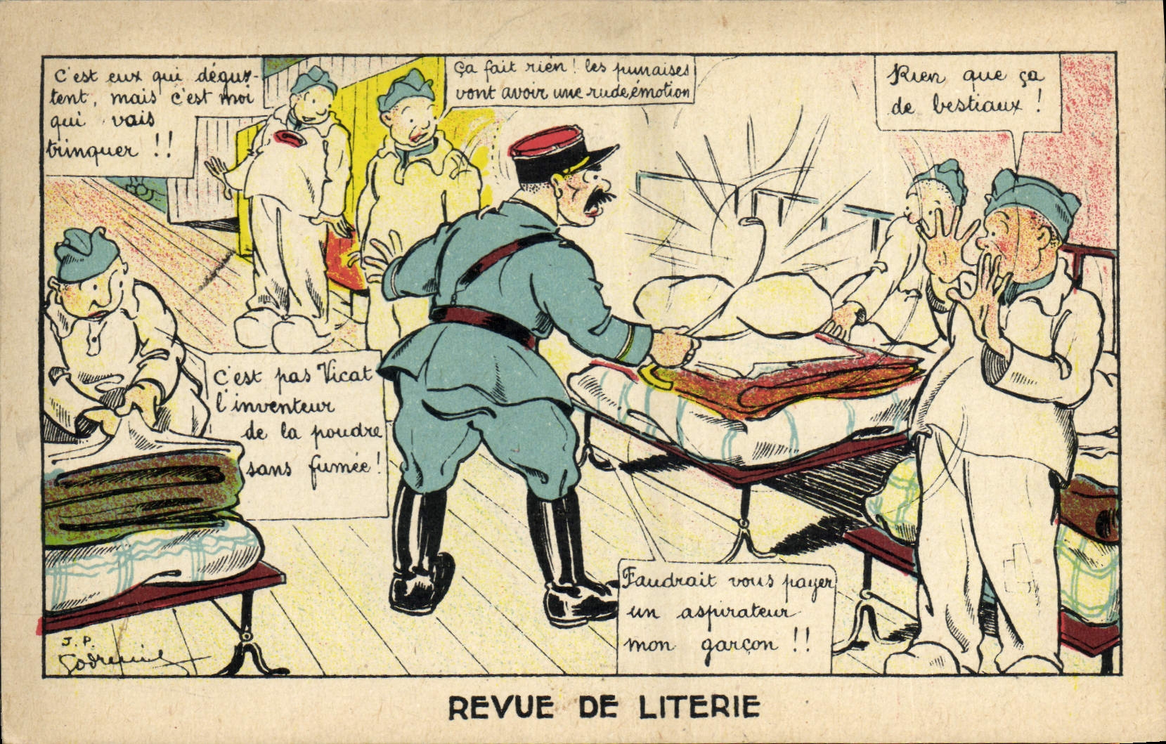 CPA Fantaisie Militaria Revue de literie