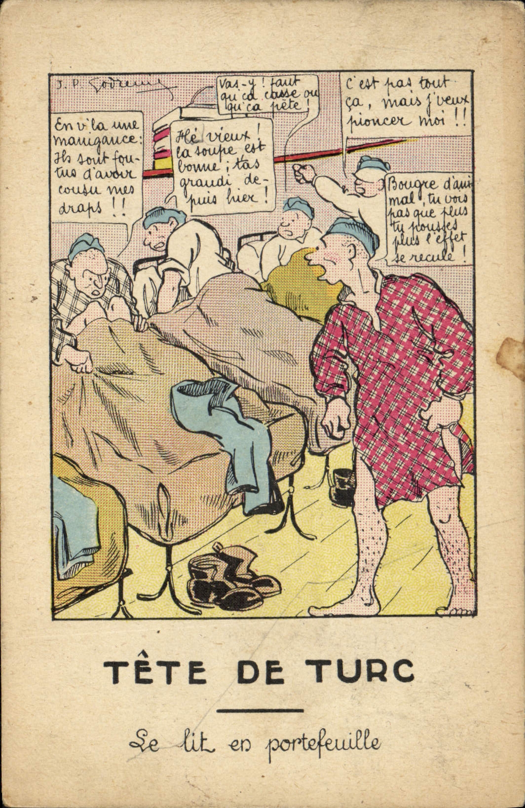 CPA Fantaisie Militaria Tete de turc Le lit en portefeuille