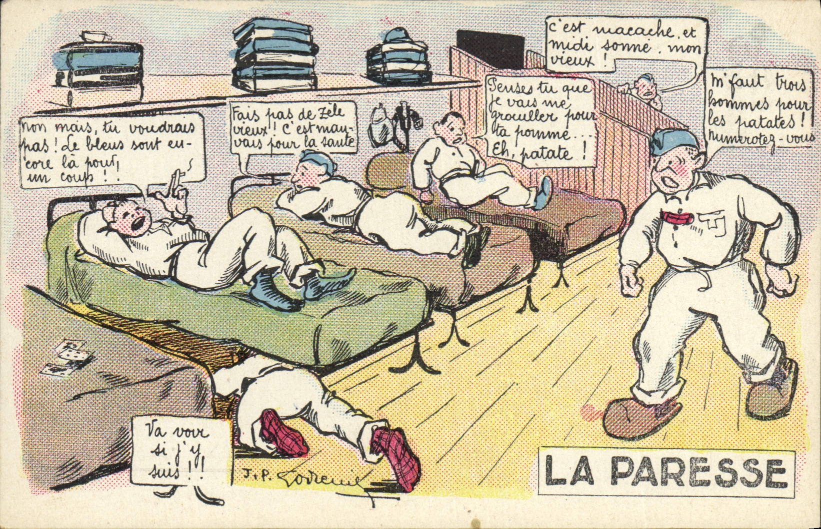 CPA Fantaisie Militaria La paresse