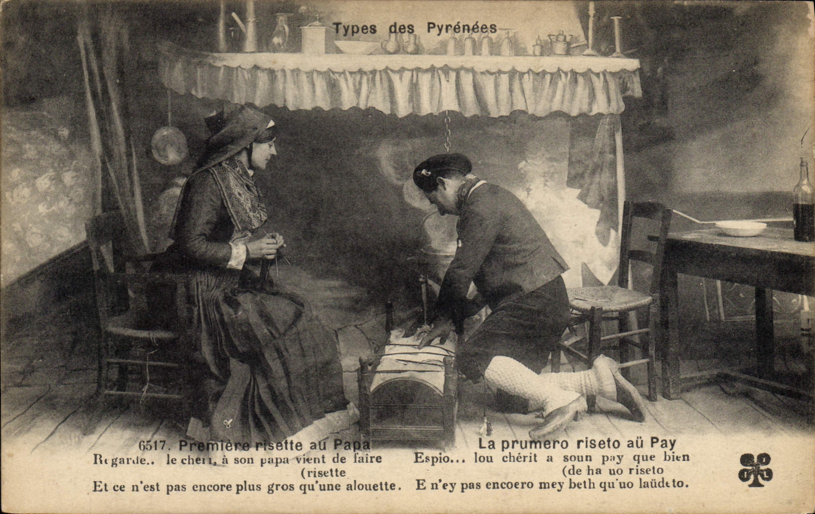 CPA Folklore Pyrenees Premiere risette au papa