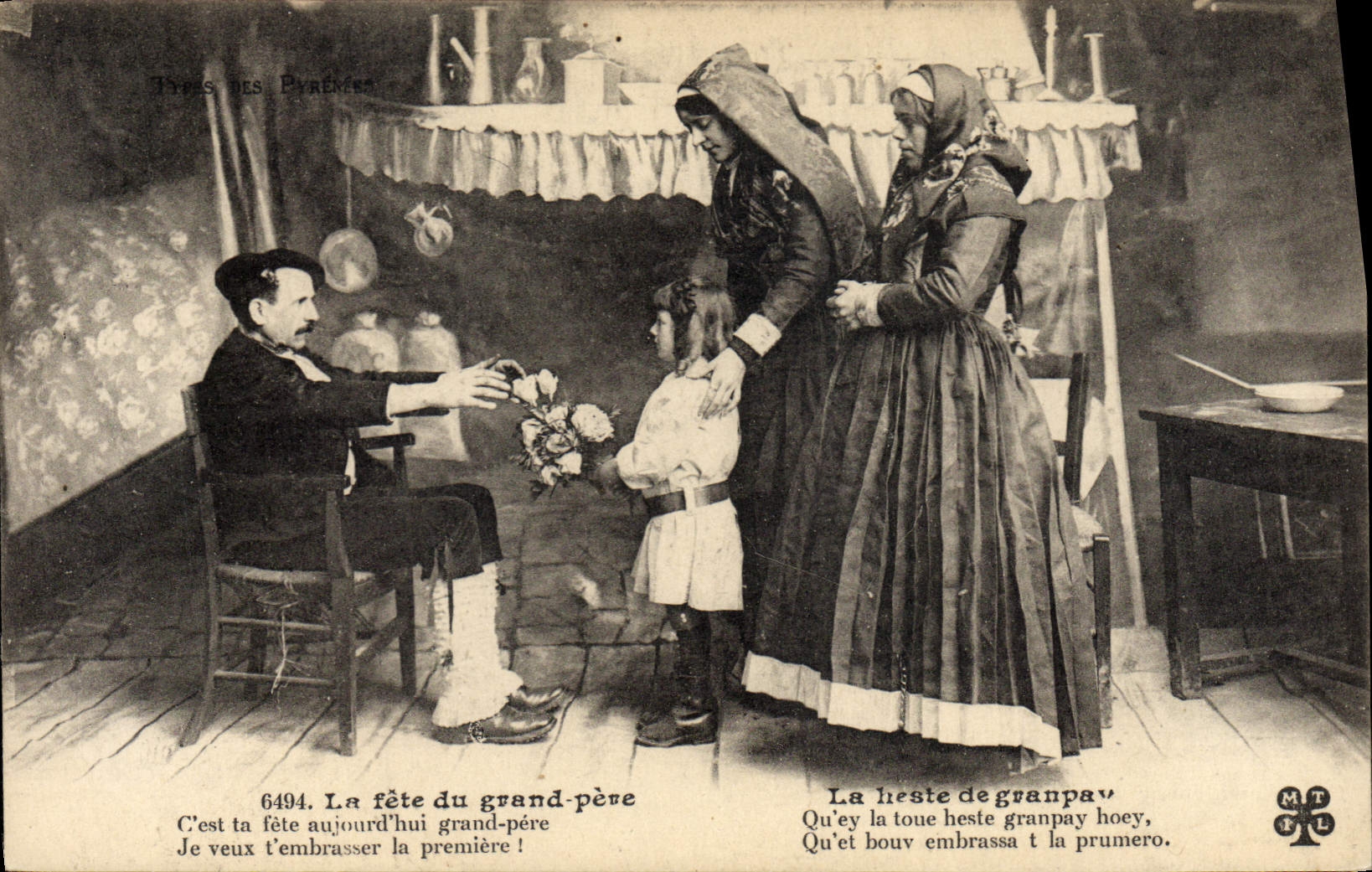 CPA Folklore Pyrenees La fete du grand pere