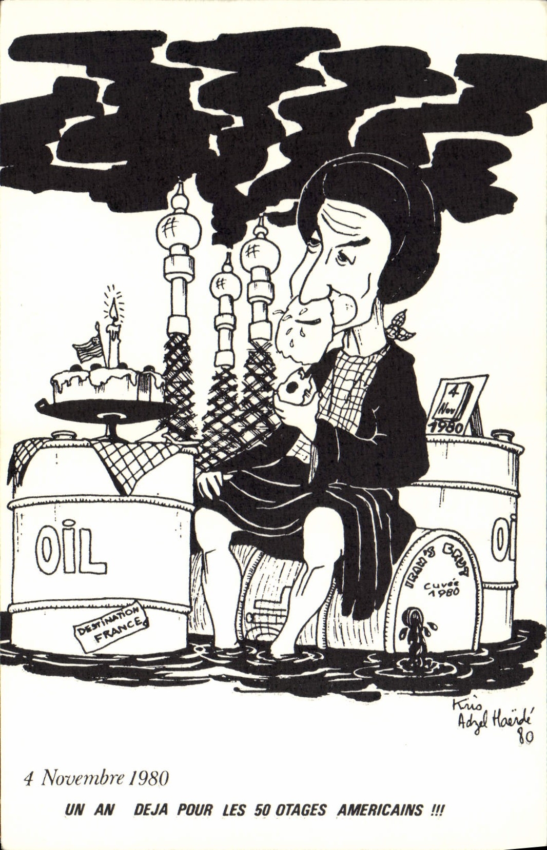 CPM 4 novembre 1980 Un an deja pour les 50 otages americains Iran Petrole