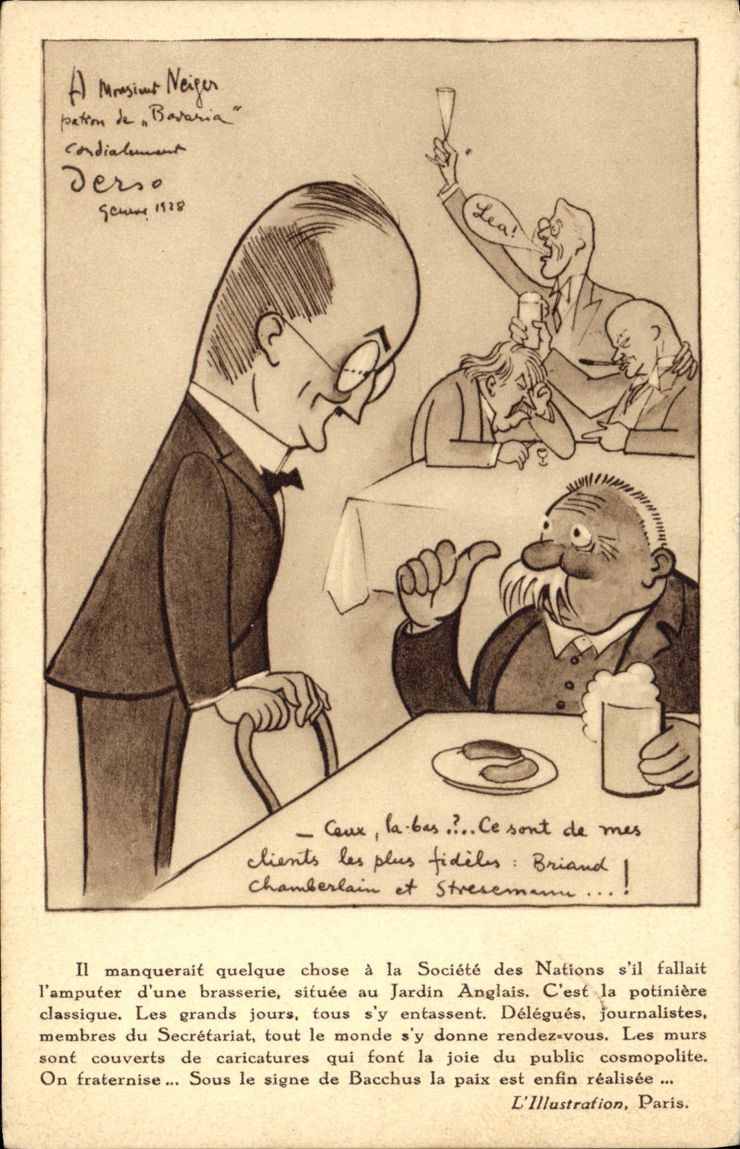 VINTAGE POSTCARD Company of the Nations Bavaria Geneva