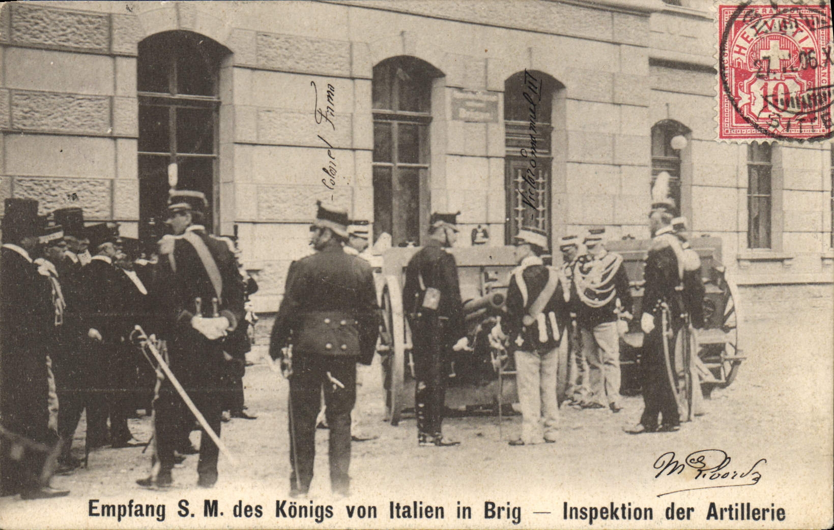 CPA Empfang SM des kongis von Italien in Brig Inspektion der Artillerie