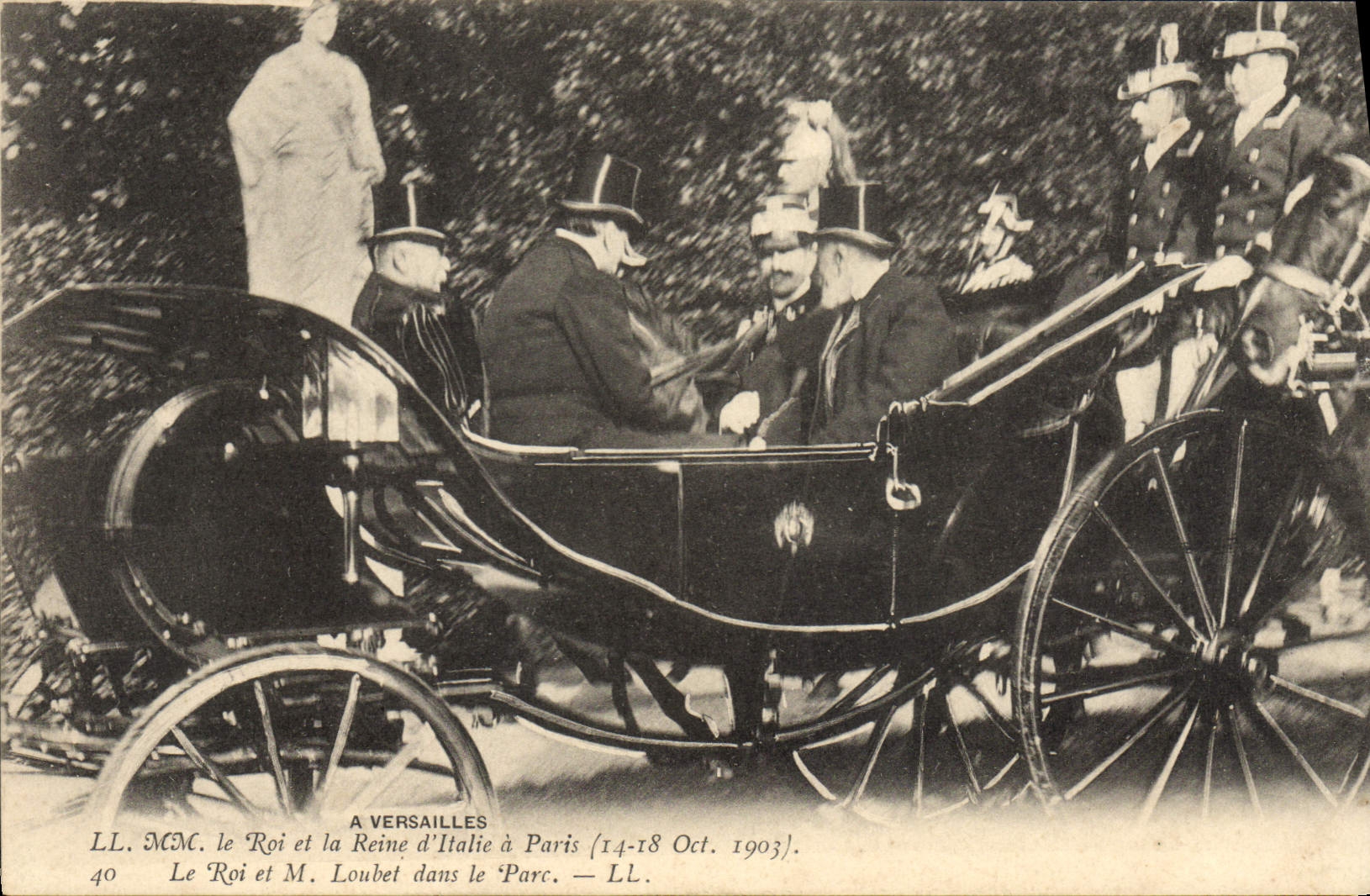 VINTAGE POSTCARD MM the king and the queen of Italy 1903 the king and Mr. Loubet in the park