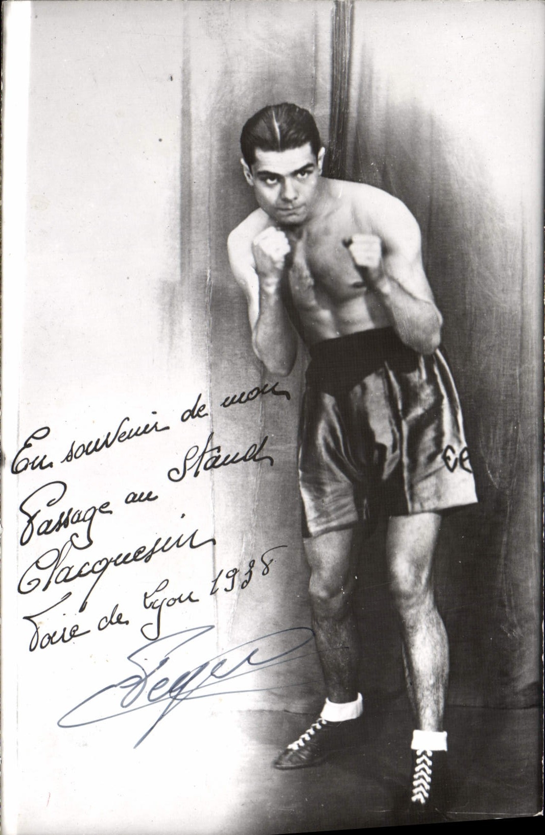 VINTAGE POSTCARD Boxing Dedicacee Stand Claquesin Fair of Lyon 1938