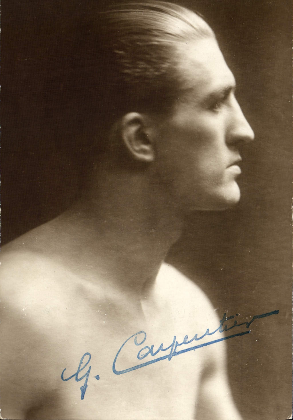 VINTAGE POSTCARD Boxing Dedicacee Georges Carpentier Greek Profile