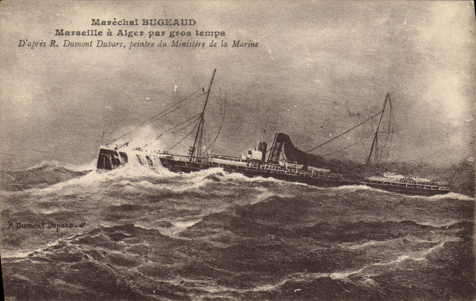 VINTAGE POSTCARD Bateau Marshal Bugeaud Marseilles has Algiers by heavy weather
