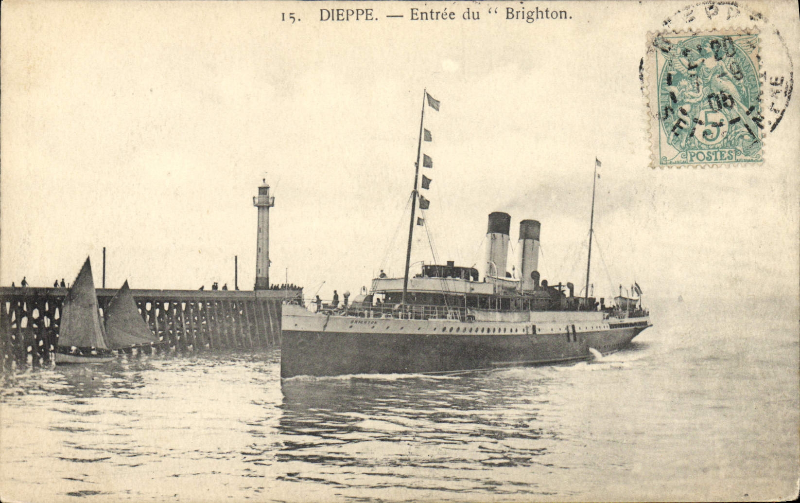 VINTAGE POSTCARD Dieppe Boat Entered of Brighton