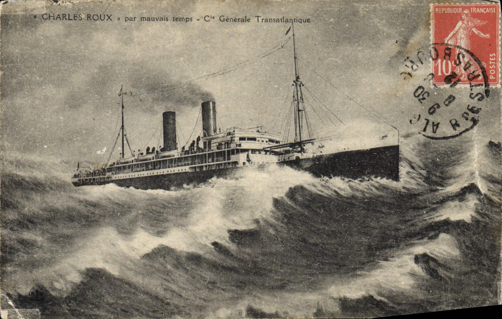 VINTAGE POSTCARD Boat Charles Roux by Transatlantic bad weather Co General