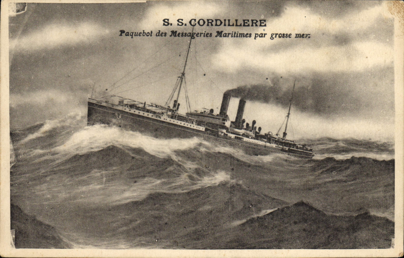 CPA Bateau SS Cordillere Paquebot des Messageries Maritimes par grosse mer 