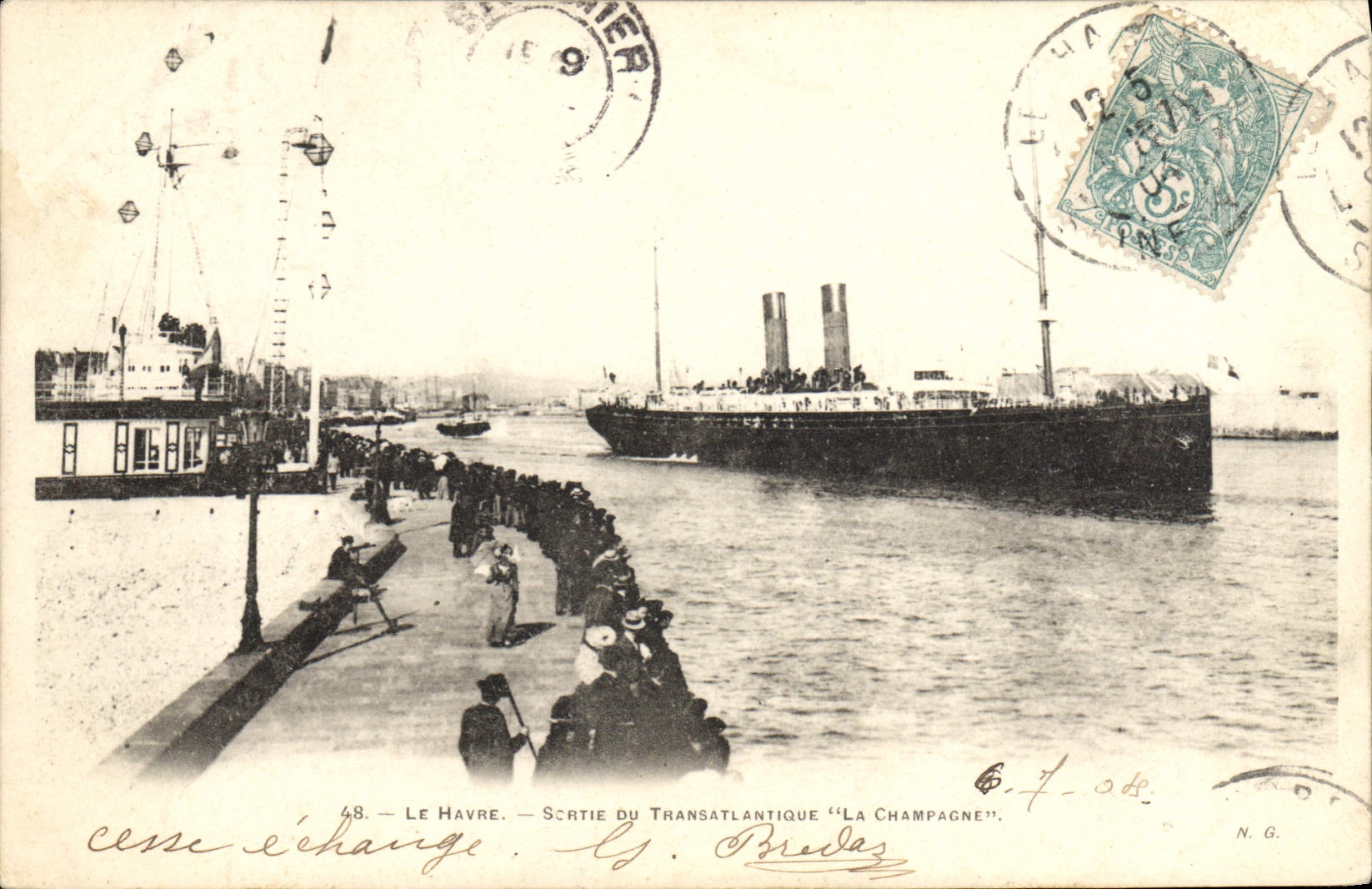 CPA Bateau le Havre Sortie du Transatlantique La Champagne 